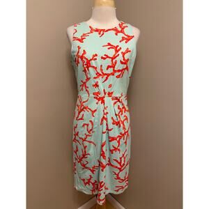 J. McLaughlin Sleeveless Sheath Dress Light Aqua Coral Sz Medium